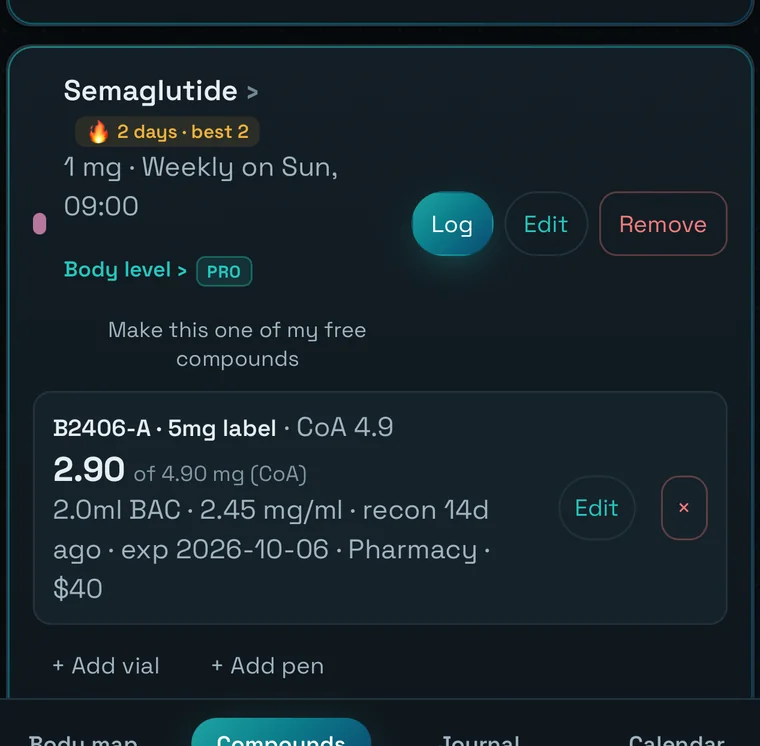 Vial and stock detail in PinTrax
